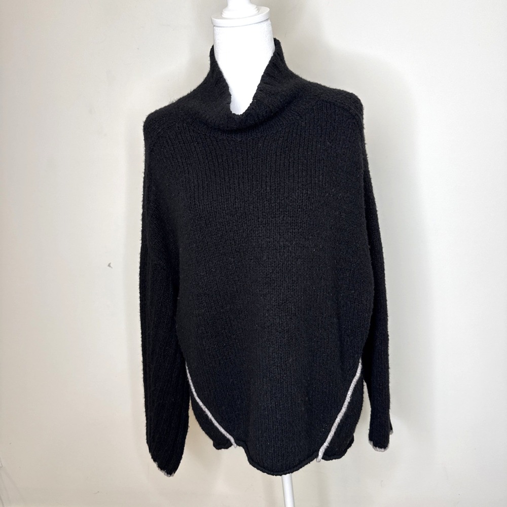 Moth Anthropologie Wool Blend Oversized Knit Turtleneck Sweater Jumper Black M
